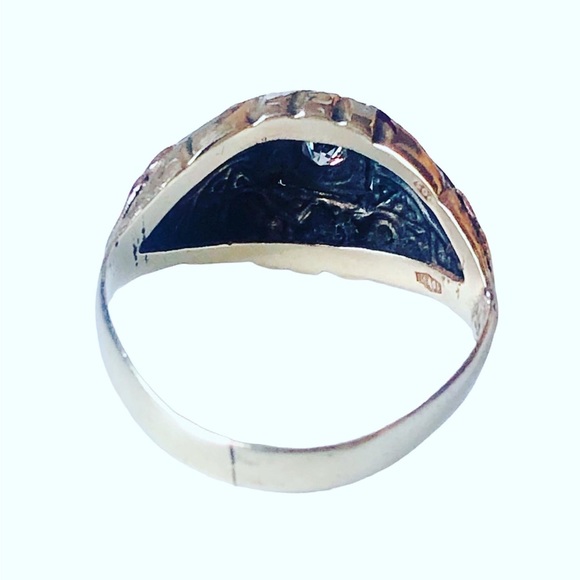 Vintage Italian Deco 12K Gold & Diamond Men’s Ring - Picture 5 of 7